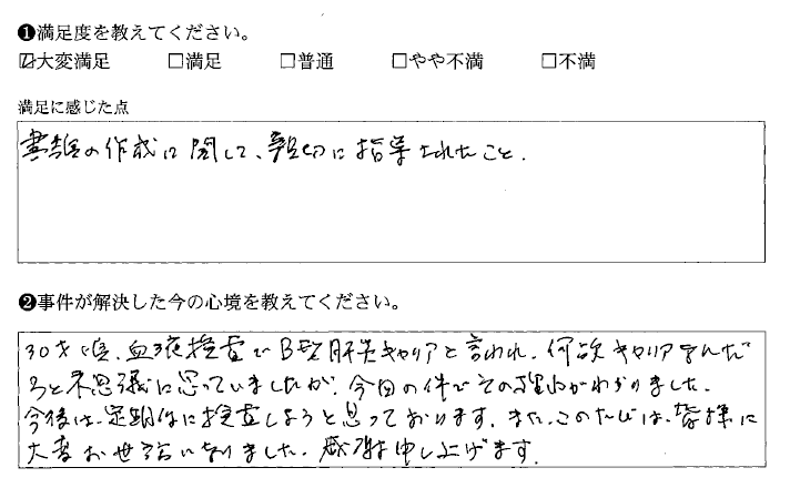 書類作成の際に親切に指導してもらいました