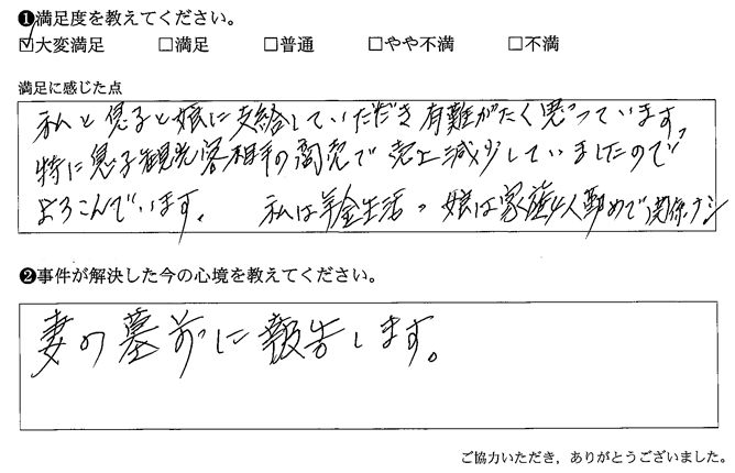 私と息子と娘に支給していただき有難がたく思っています