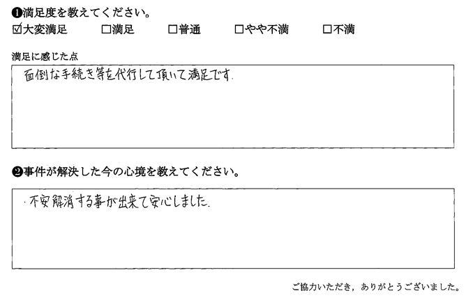 面倒な手続き等を代行して頂いて満足です