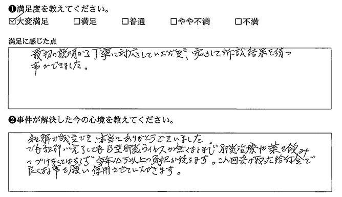 安心して結果を待つことができました