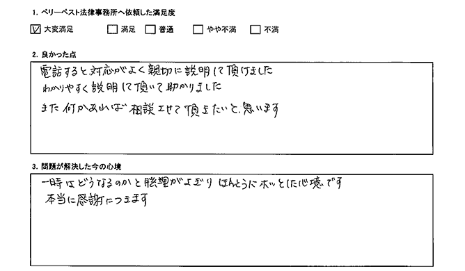 電話対応もよく、説明もわかりやすくて安心できた